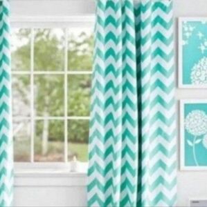 1 Pottery Barn blackout curtain drape Aqua white 96" nwot
